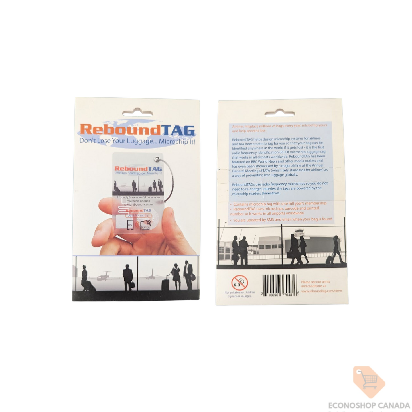 Rebound Tag Dual Microchip Luggage Tracker | NFC & RFID for Lost Luggage Recovery | Secure Travel ID Tag
