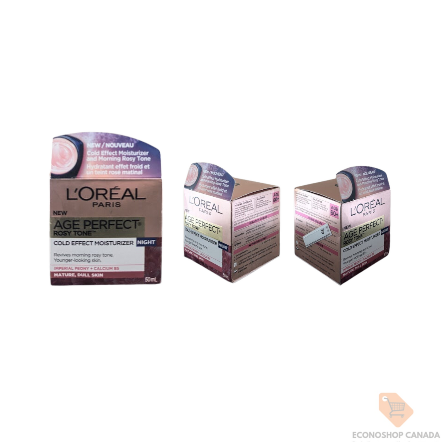 Crème hydratante effet froid de nuit de L'Oréal Paris, Age Perfect Rosy Tone, avec extrait de pivoine impériale + calcium B5, pour les soins de la peau des peaux matures