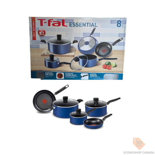 T-FAL Essentials 8pc Cookware Set Blue