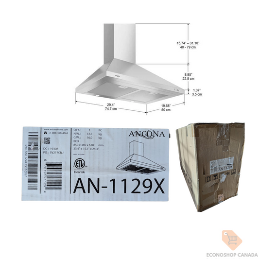 Ancona Pyramid 30" Range Hood AN-1129X 400CFM w/ Nightlight Stainless